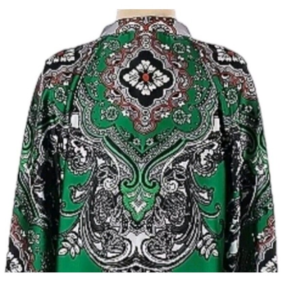 Chico's Paisley Tunic Top Size S/0 Long Sleeve V-Neck Blouse Green Black White - Picture 5 of 7